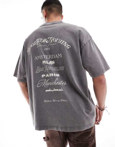 Good For Nothing – Blekgrå t-shirt i oversize med logga och tryck - view 1
