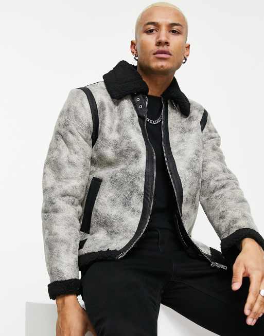 Good For Nothing - Blouson aviateur avec doublure contrastante en imitation peau de mouton - Gris clair