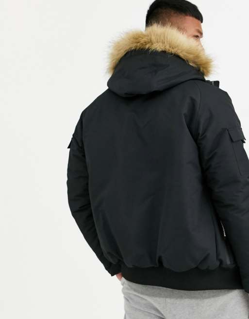 Good for nothing bomber jacket in black with faux fur clearance hood