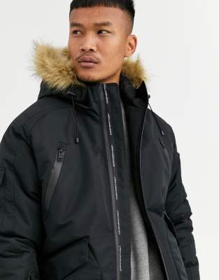 good for nothing bomber jacket in black with faux fur hood