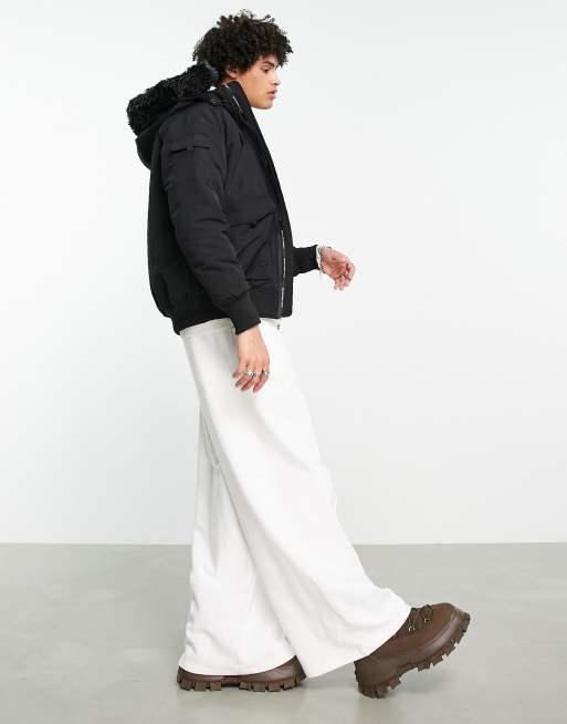 Good For Nothing bomber jacket in black with faux fur hood