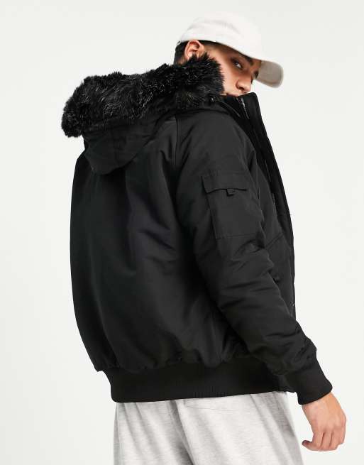 Good for nothing bomber jacket in black with faux fur collar hotsell