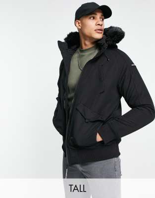 Good For Nothing bomber jacket in black with faux fur hood