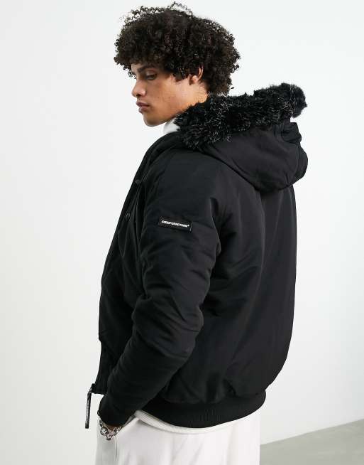 Good for nothing bomber jacket in hot sale black with faux fur hood