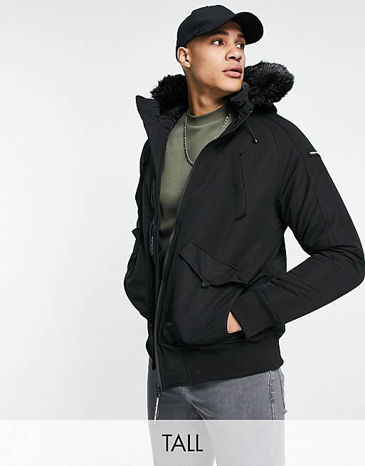 Good For Nothing bomber jacket in black with fur hood