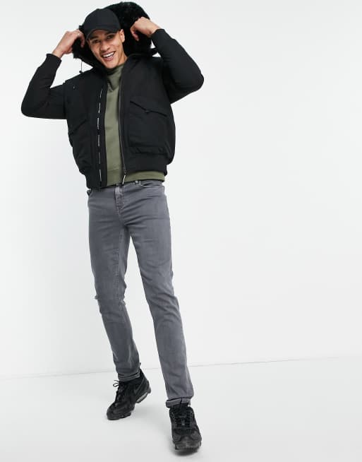 Good For Nothing bomber jacket in black with fur hood