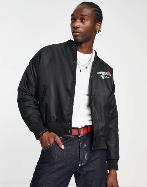 Good For Nothing bomber jacket in black with rose logo print ASOS