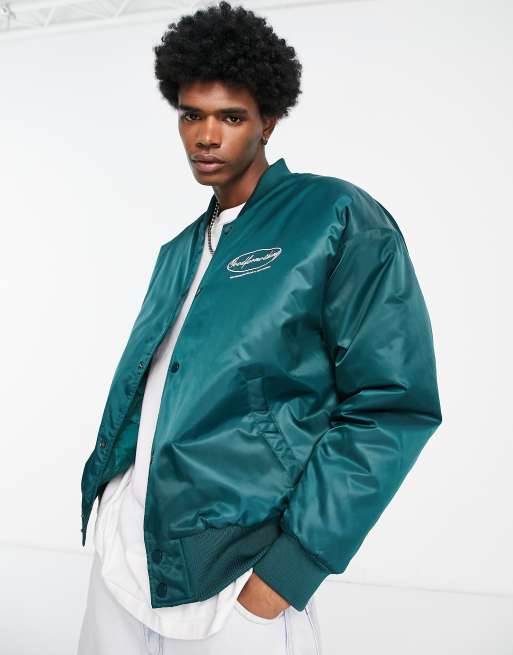 Good For Nothing bomber jacket in green with oval logo print