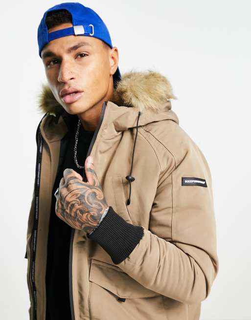 Good For Nothing – Bomberjacke mit Pelzkapuze in Beige, 2 von 4