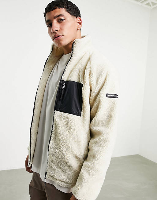 Good For Nothing borg jacket in cream with contrast patch pocket