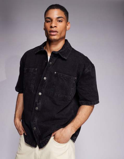 Good For Nothing boxy fit denim overshirt in washed black - view 1