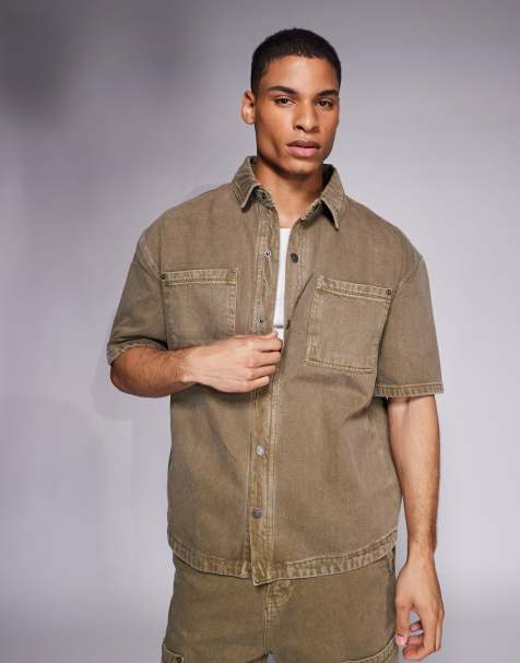 Good For Nothing boxy fit denim overshirt in washed brown (part of a set) - view 1