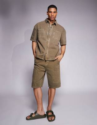 Good For Nothing boxy fit denim overshirt in washed brown - part of a set