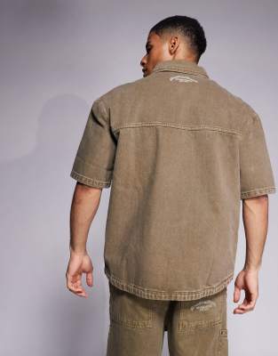 Good For Nothing boxy fit denim overshirt in washed brown - part of a set