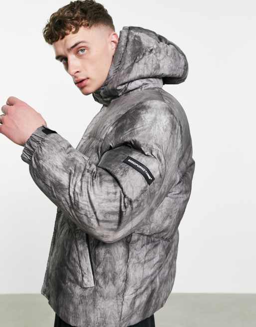 Good For Nothing - Boxy gewatteerd puffer jack in zwart met pigmentprint