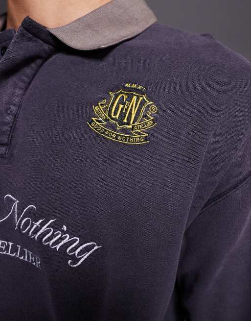Good For Nothing boxy oversized long sleeve polo in black with constrast collar, 5 of 5