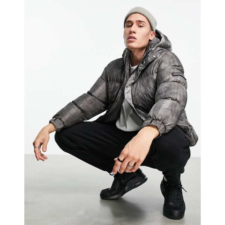 Good For Nothing boxy puffer jacket in grey pigment print