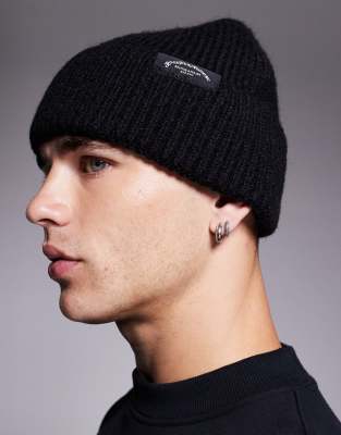 Good For Nothing Branded knitted beanie hat in black