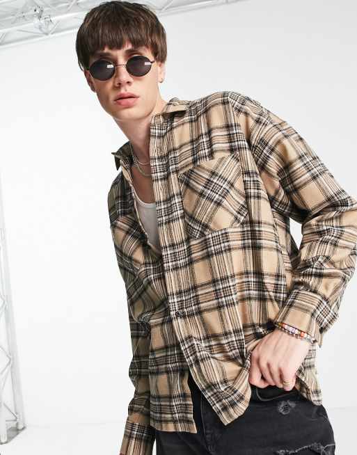 Good For Nothing – Brązowa flanelowa koszula oversize