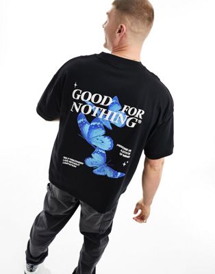 Good For Nothing butterfly graphic back t-shirt in black