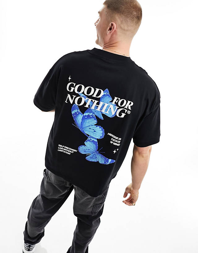 Good For Nothing - butterfly graphic back t-shirt in black