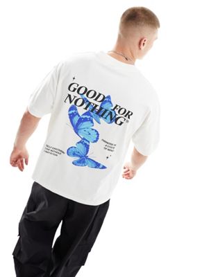 Good For Nothing butterfly graphic back t-shirt in ecru