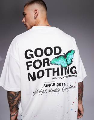 Good For Nothing butterfly graphic back t-shirt in stone