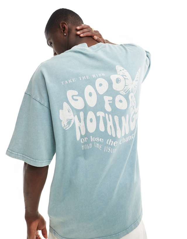 Good For Nothing - butterfly graphic t-shirt in blue