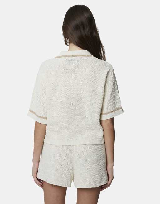 Good For Nothing - Camicia corta in maglia bouclé bianca con profili a contrasto, 3 di 4