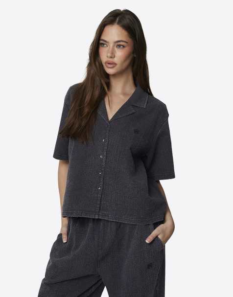 Good For Nothing - Camicia in seersucker di cotone nera con colletto a rever - view 1