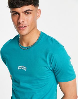 Good For Nothing centre print logo t-shirt in turquoise
