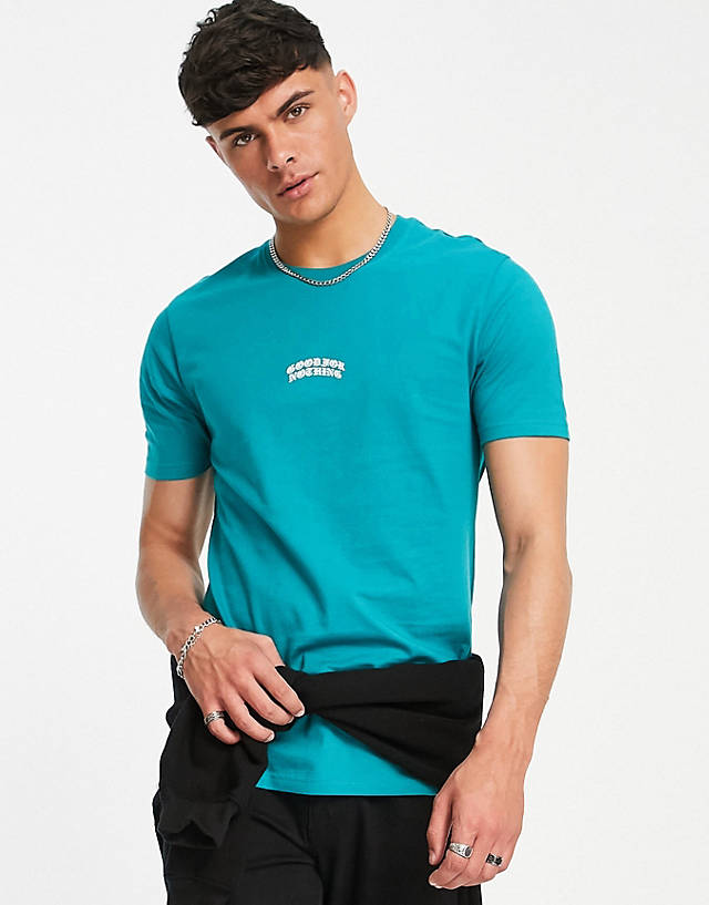 Good For Nothing - centre print logo t-shirt in turquoise blue