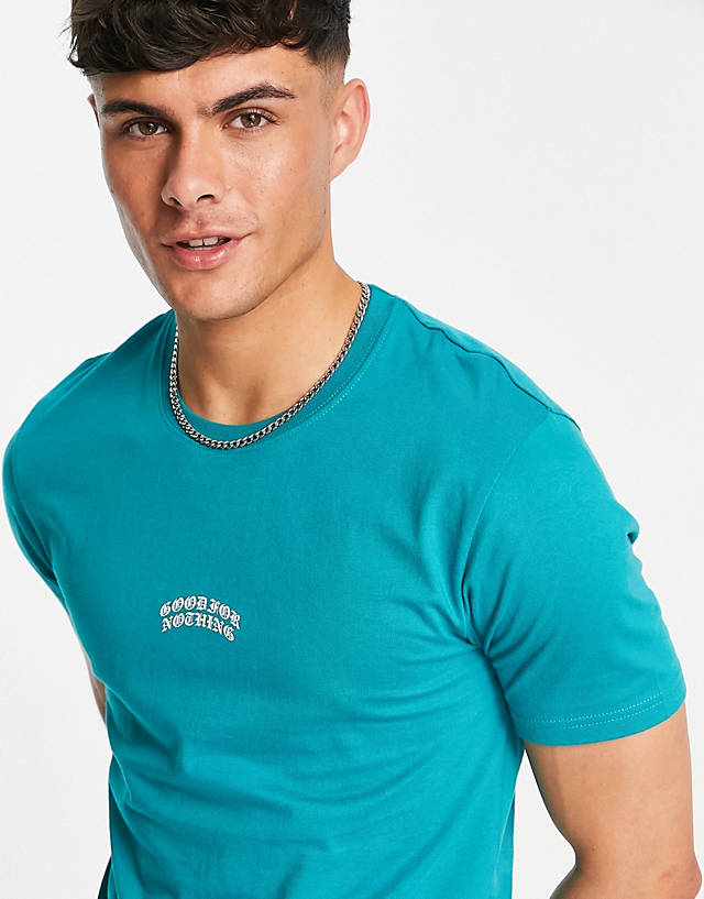 Good For Nothing - centre print logo t-shirt in turquoise
