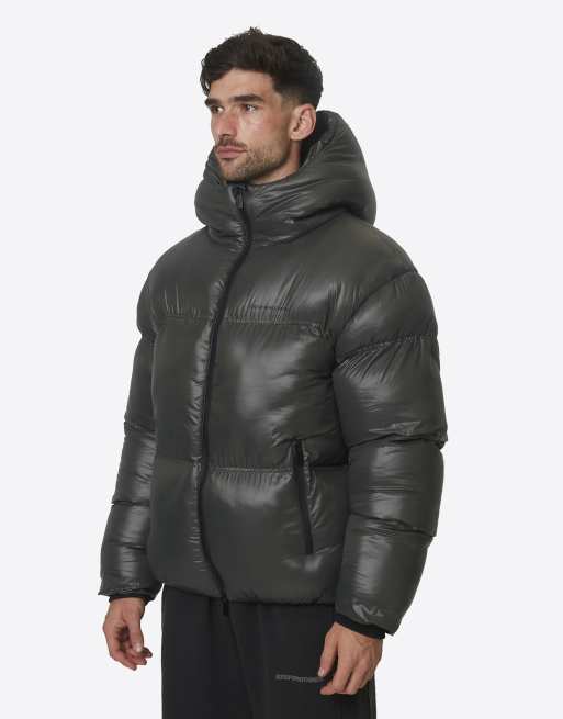 Good For Nothing - Chaqueta acolchada tipo puffer con capucha y acabado brillante en verde, 1 de 4