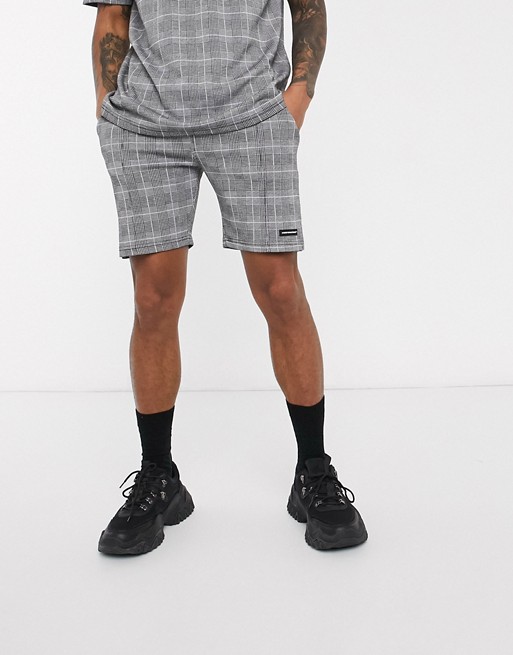 Good For Nothing check shorts with toggle in grey
