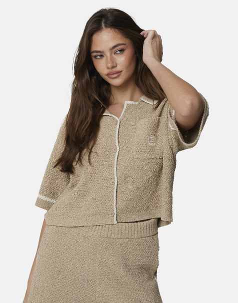 Good For Nothing - Chemise courte en maille bouclée à liserés - Marron - view 1