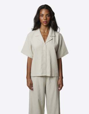 Chemise en crépon de coton avec col à revers - Blanc XL