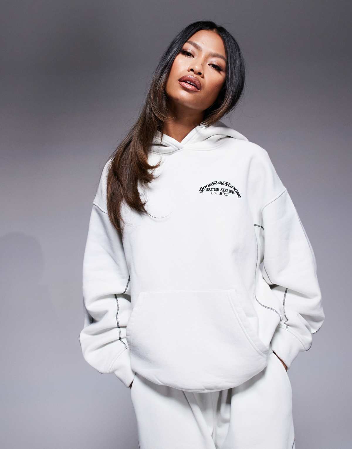 Good For Nothing co-ord cropped hoodie with seam detail in light grey
