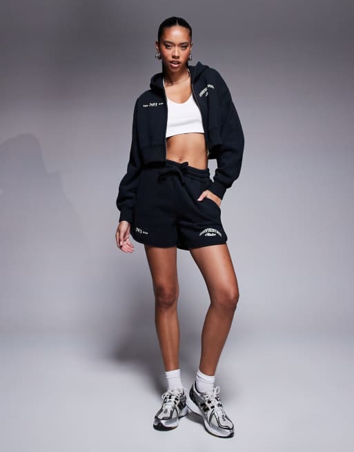 Good For Nothing co-ord cropped zipped hoodie with logo back print in off black, 3 of 4