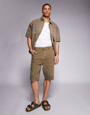 Good For Nothing Good For Nothing co-ord denim cargo shorts in washed brown