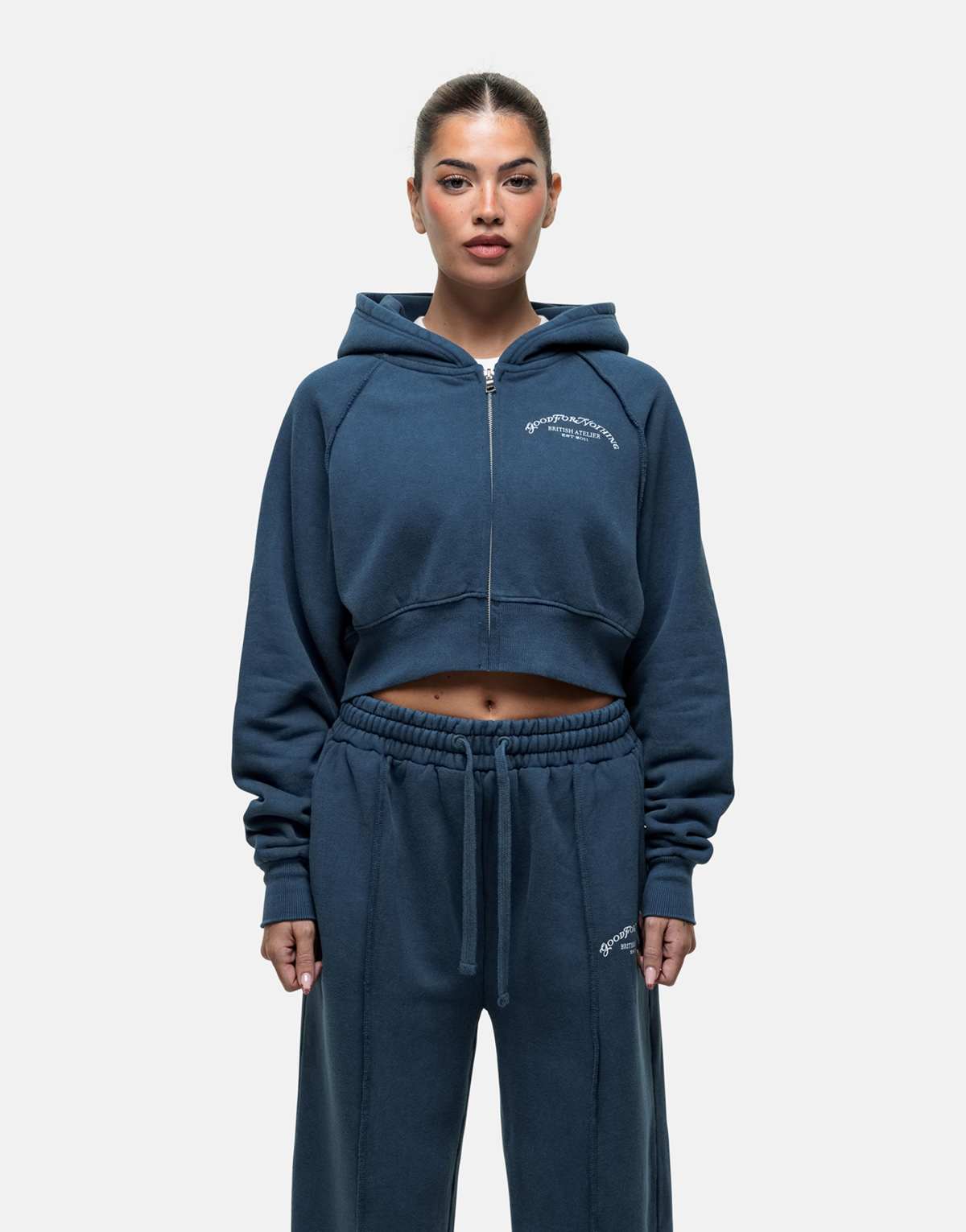 Good For Nothing co-ord distress raglan cropped hoodie in washed blue