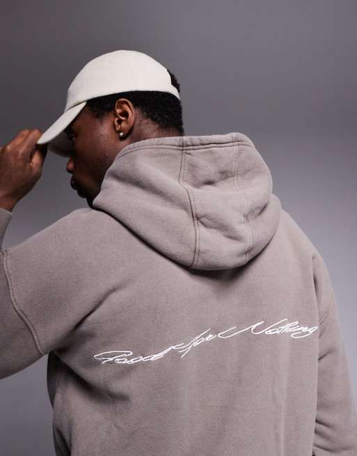 Good For Nothing co-ord hoodie with back print in taupe , 3 of 4