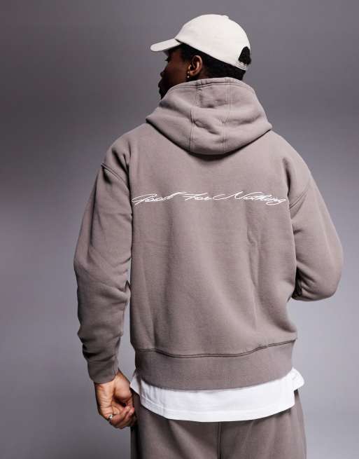 Good For Nothing co-ord hoodie with back print in taupe , 4 of 4