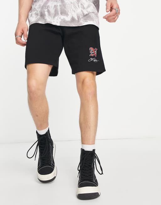 Good For Nothing co-ord jersey shorts in black with gothic print