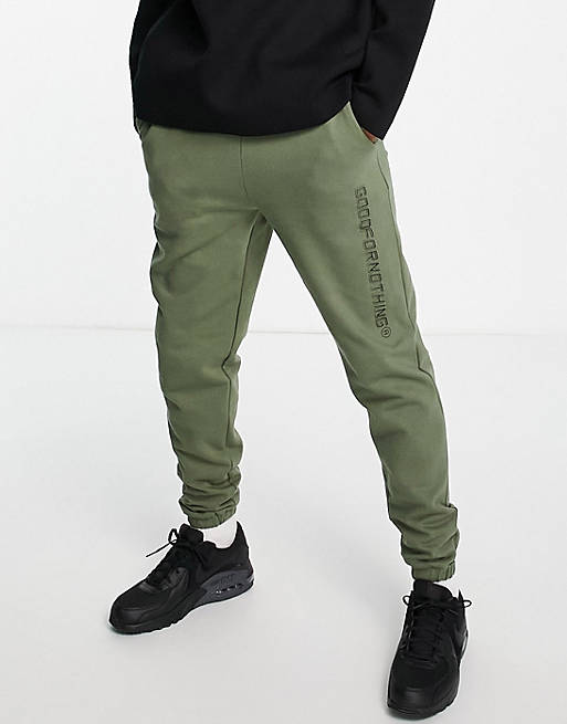 Good For Nothing co-ord joggers in sage green with logo print