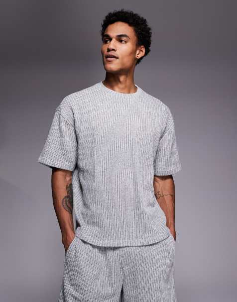 Good For Nothing co-ord knitted boxy t-shirt in grey stripe - view 1