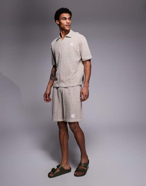Good For Nothing co-ord knitted shorts in brown stripe - view 1