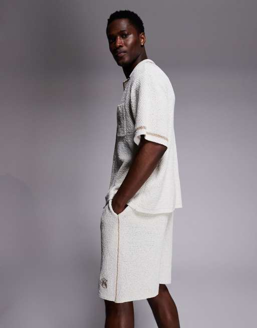 Good For Nothing co-ord knitted shorts in off white, 3 of 5