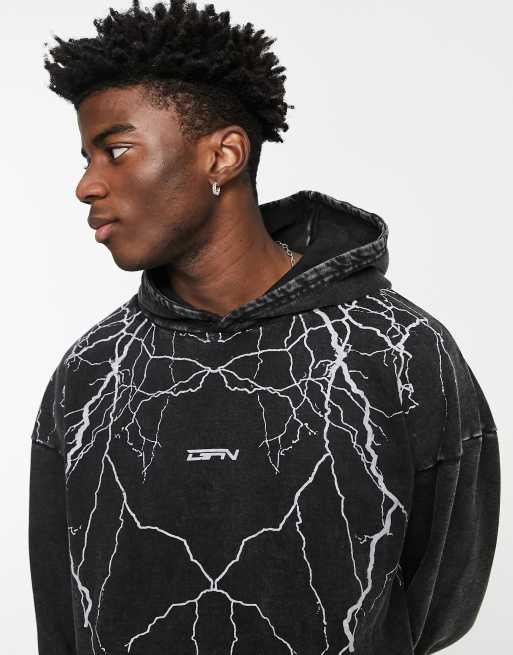 Good For Nothing co-ord oversized hoodie in black acid wash with lightning  print | ASOS