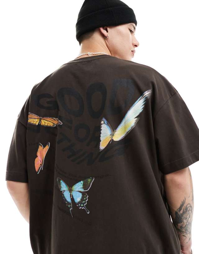 Good For Nothing - co-ord print jersey t-shirt in brown